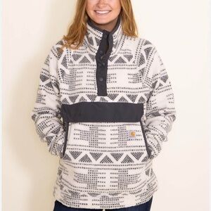 Carhartt Fuzzy Fleece Pullover Aztec Print Relaxed Fit Women Large gray western